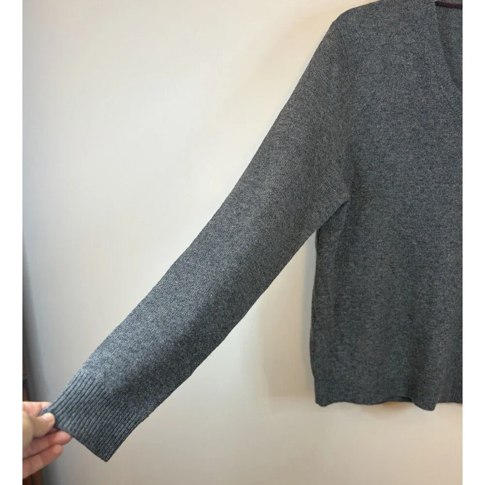BROOKS BROTHERS Gray V Neck Lambswool Sweater Men Large Knit Pullover Preppy